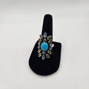Vintage Nicky Butler 925 Sterling Silver Ring 7 Peridot Topaz Turquoise Moonston